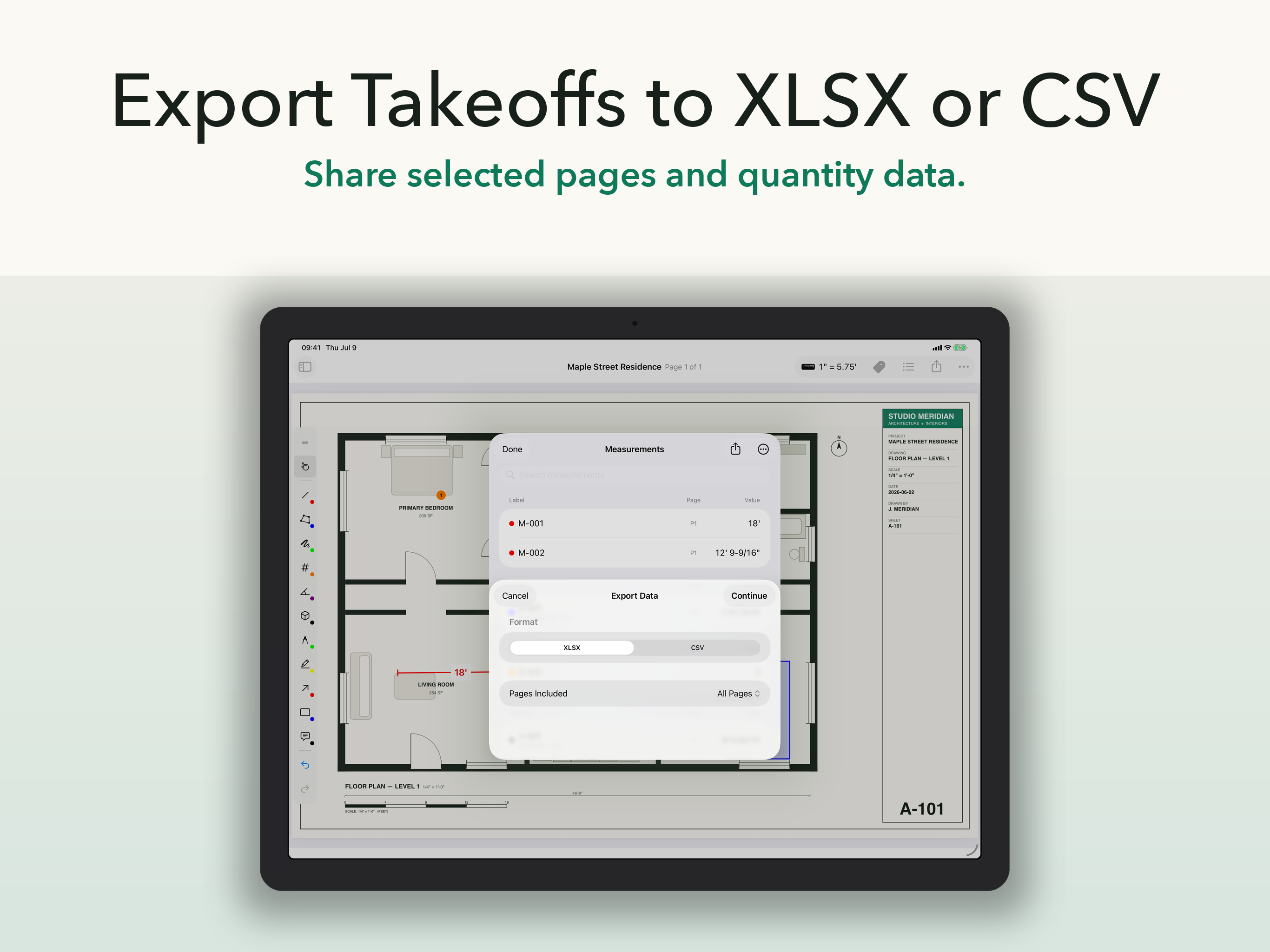 ScaleTap XLSX and CSV export screen