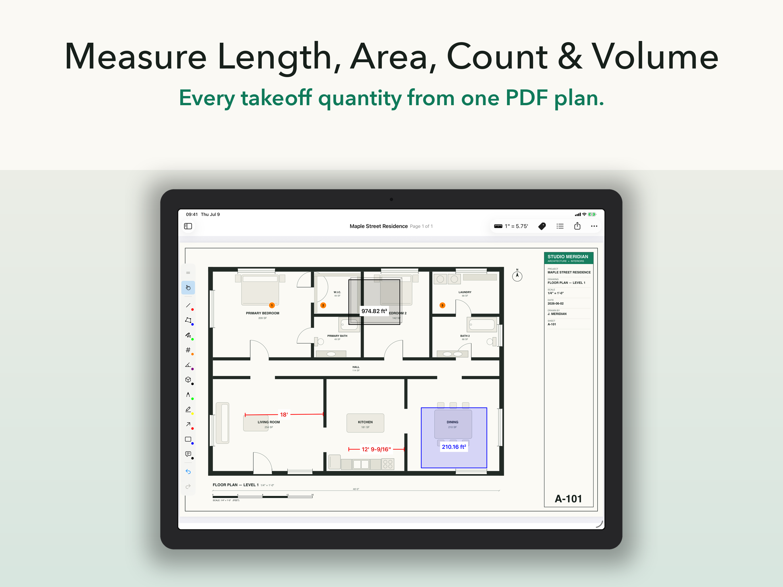 ScaleTap measurement tools on an architectural floor plan